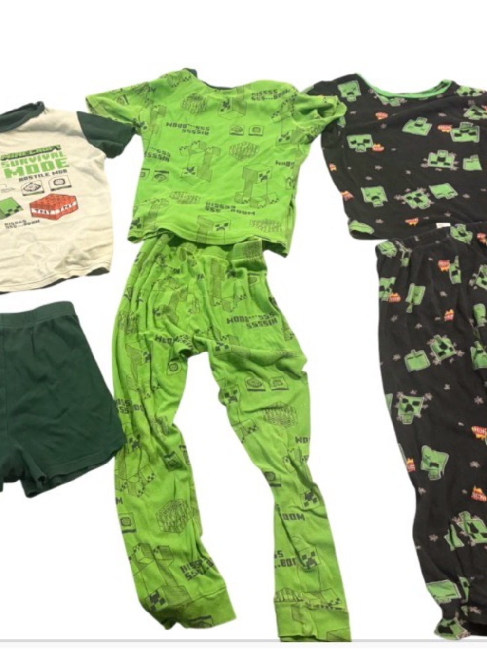 Kids Bright Green Printed Pajama Set - Short Sleeve Top & Pants